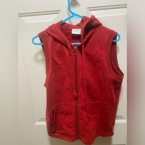 Vintage Liz Claiborne Red Sweatshirt Vest with Hood, Full Zipper, Small